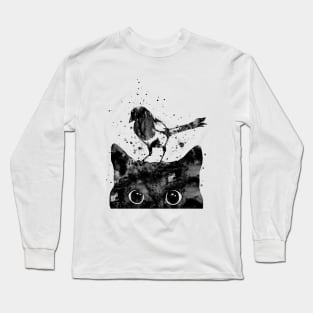 Peeking cat and Magpie Long Sleeve T-Shirt